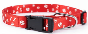 Kennel Adjustable Printed Nylon Dog Collar with Click Buckle – Red Bones Print