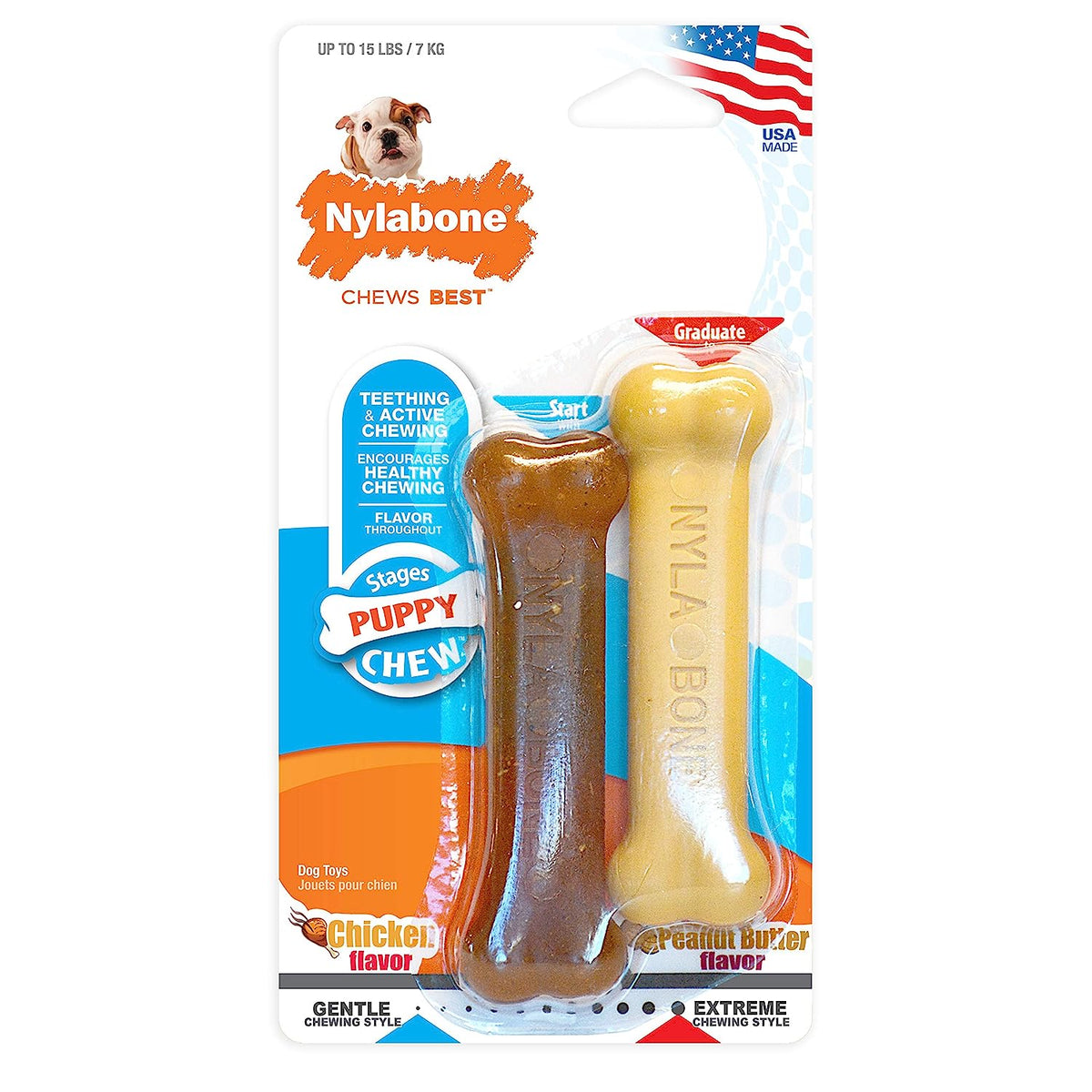 Nylabone Puppy Chew & Power Chew Chicken Flavor & Peanut Butter Flavor Twin Pack