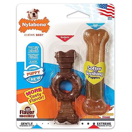 Nylabone Puppy Chew Chicken Flavor With Ring Bone Medley Flavour Twin Pack