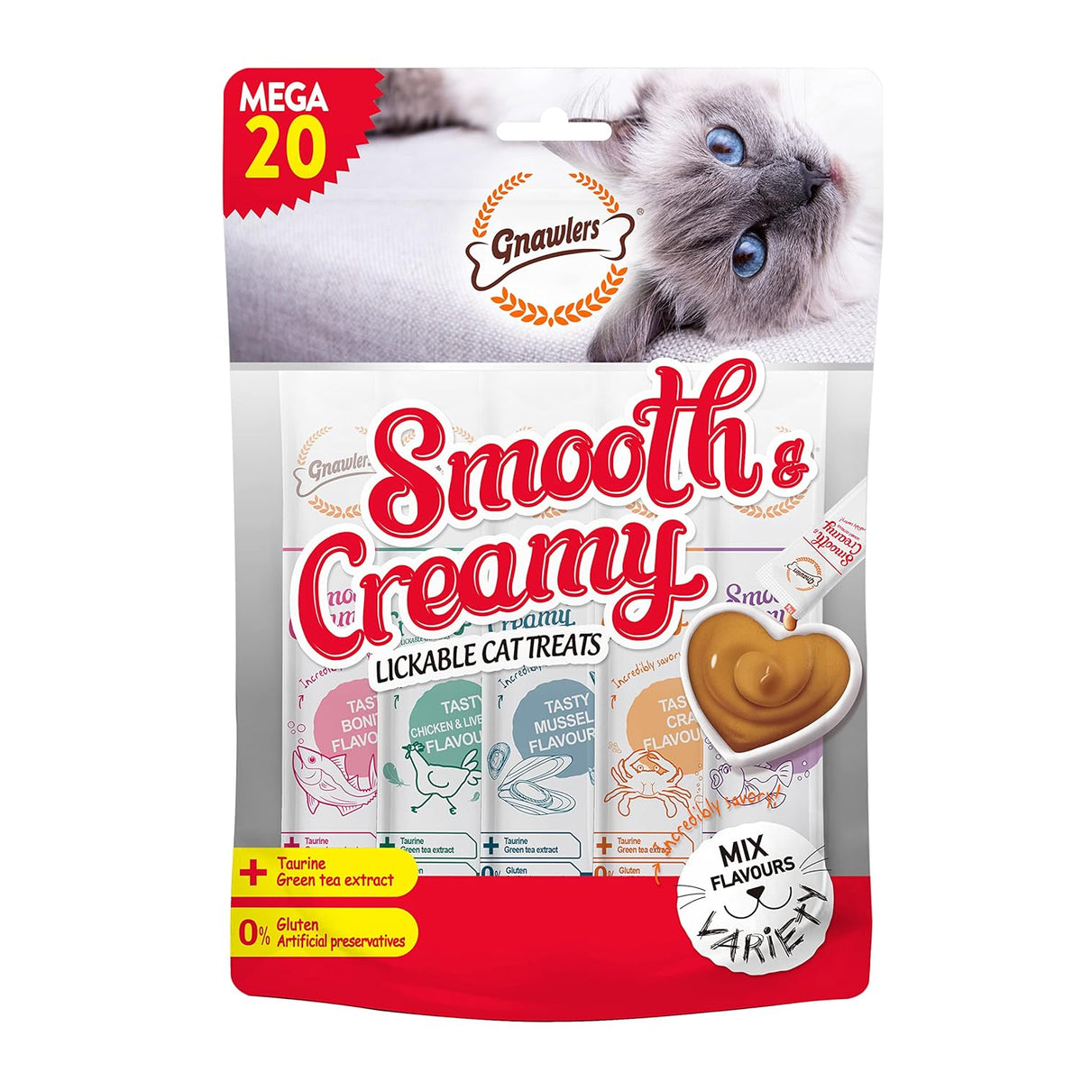 Gnawlers Smooth & Creamy Lickable Cat Treat Mix Flavour Mega Pack