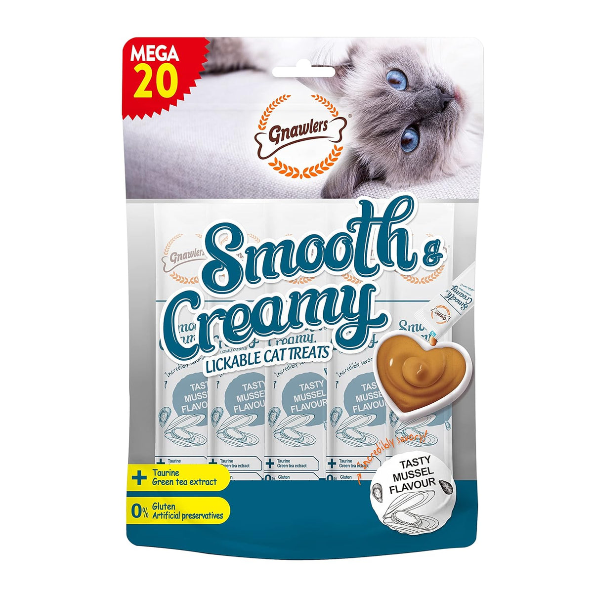 Gnawlers : Smooth & Creamy Mussel Flavour Lickable Cat Treats – Mega Pack