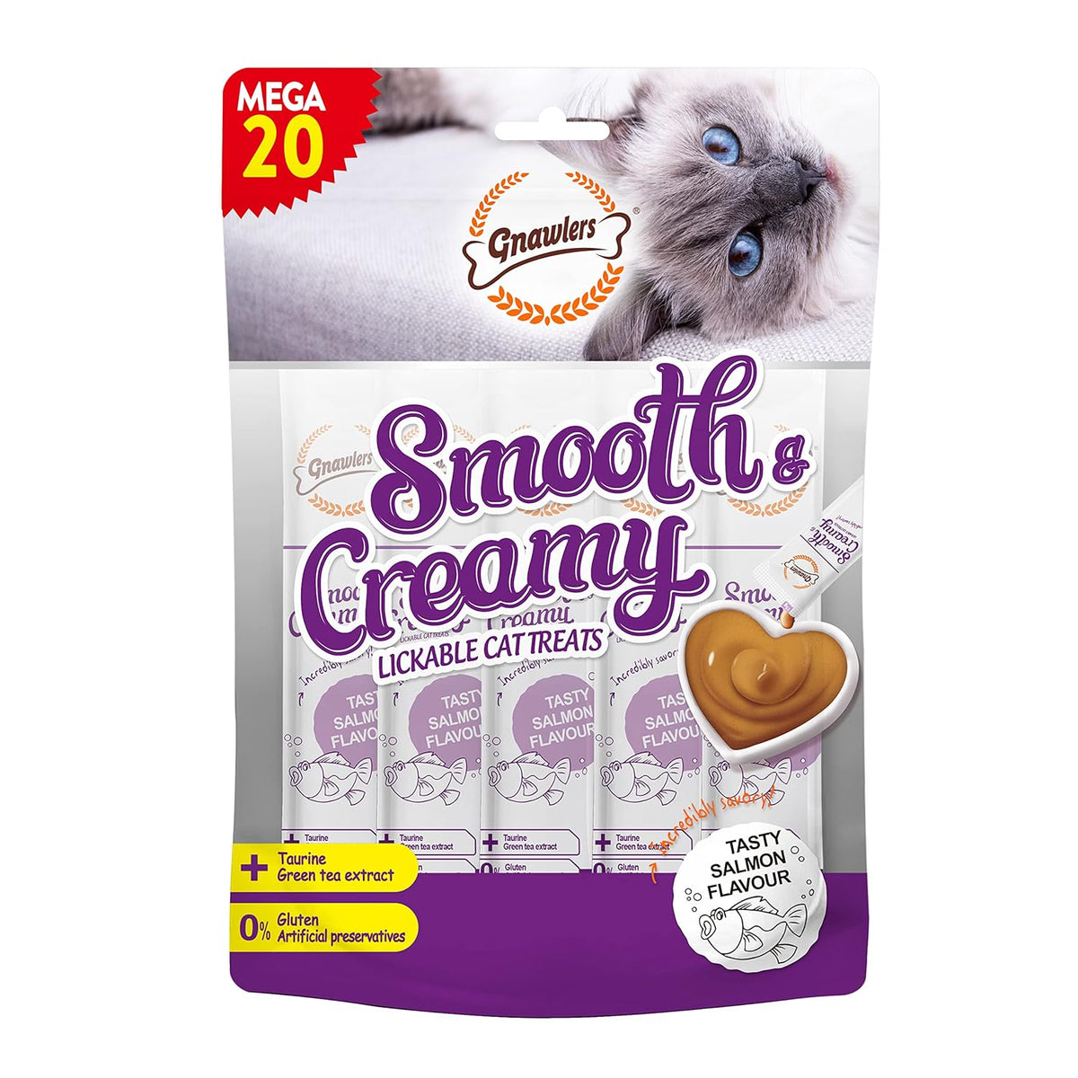 Gnawlers : Smooth & Creamy Salmon Flavour Lickable Cat Treats – Mega Pack