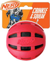 Nerf Dog Checker Squeak & Crunch Ball Dog Toy - Red & Black