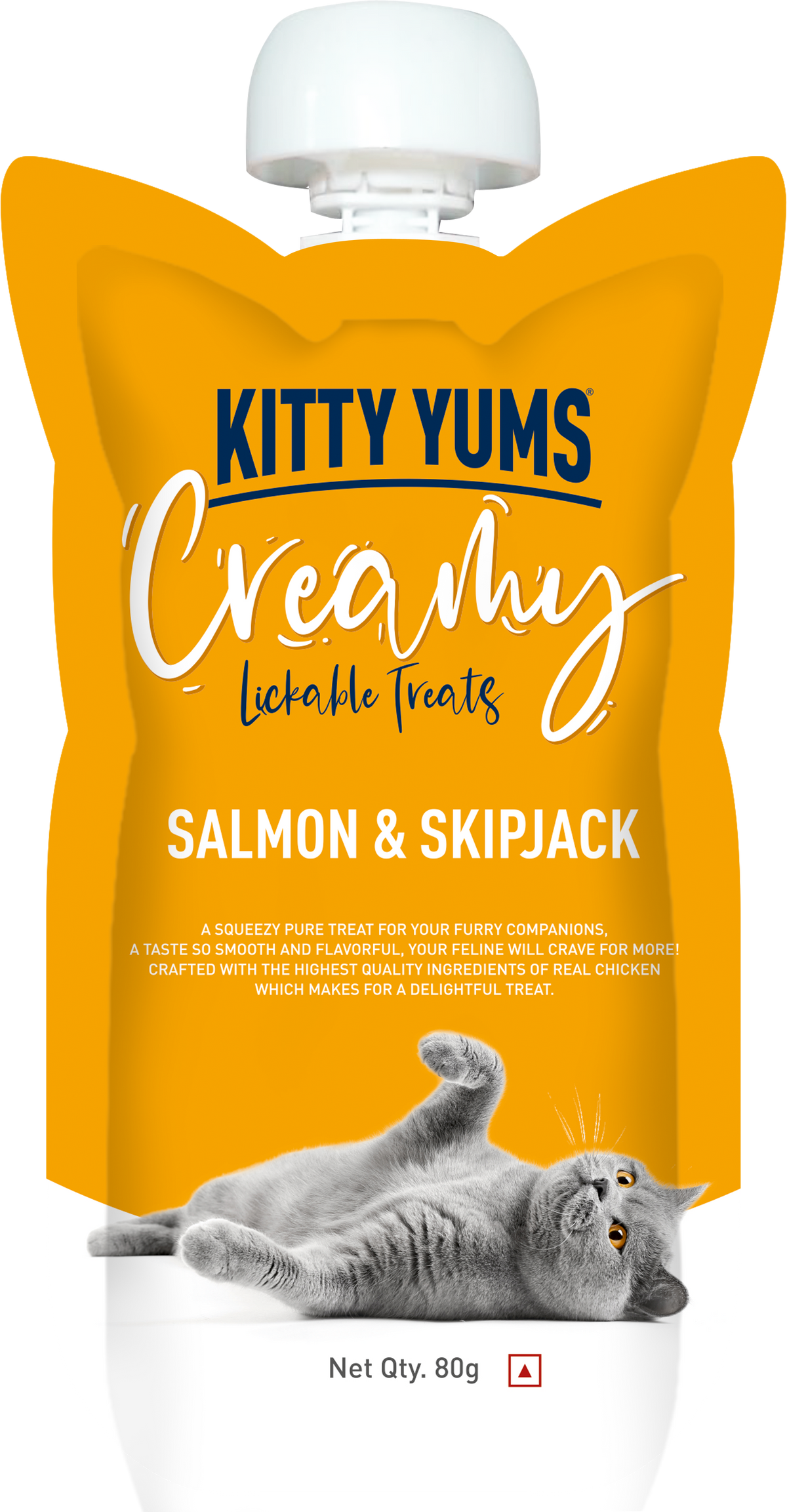 Kitty Yums : Creamy Lickable Cat Treat – Salmon & Skipjack Squeeze Tube