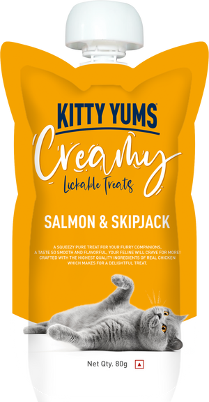 Kitty Yums : Creamy Lickable Cat Treat – Salmon & Skipjack Squeeze Tube