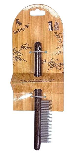 Smarty Pet Stainless Steel Short & Long Pins Round Wooden Handle Flea Comb