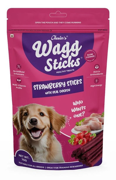 Chester's : Wagg Strawberry Sticks with Real Chicken Healthy Dog Treats