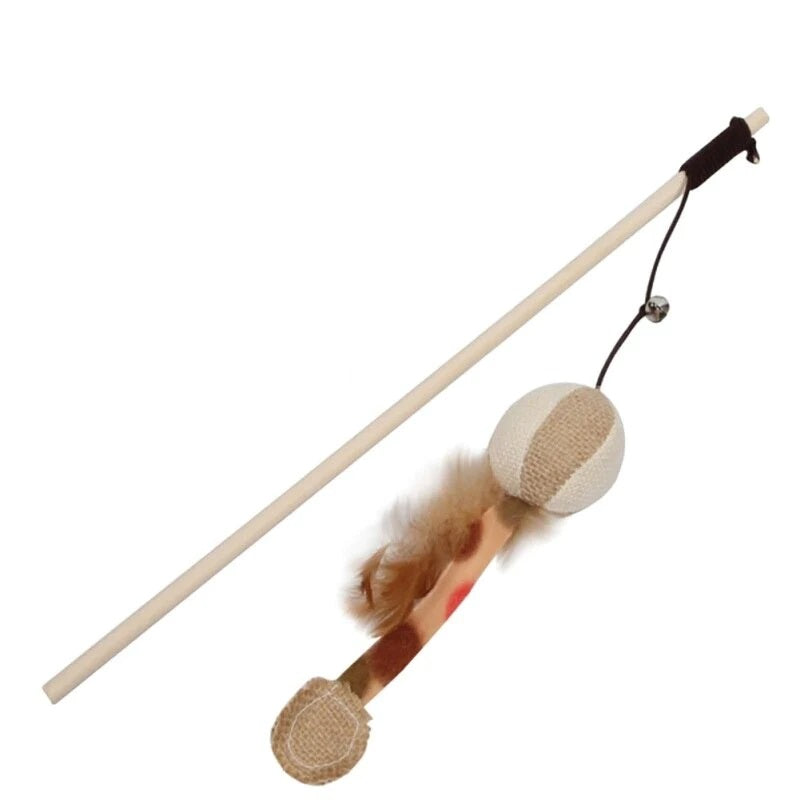 Smarty Pet Wooden Wand Stick With Ball & Bells Feathers Toy For Cat