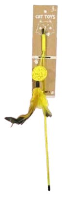 Smarty Pet Cat Teaser Plastic Stick Toy With Fur Rattan Ball (Color May Vary)