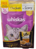 Whiskas Chicken in Gravy (85g x 7) Pouch + Free Sheba Chicken With Tuna In Gravy 70g Pouch For Adult Cat