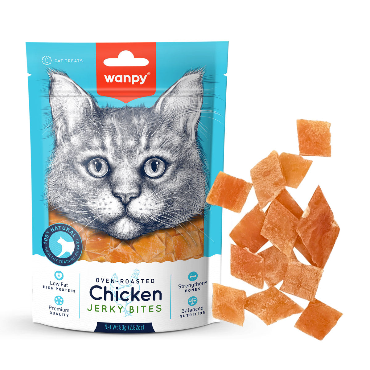 Wanpy Oven Roasted Chicken Jerky Bites For Cats 80 g Chicken Jerky