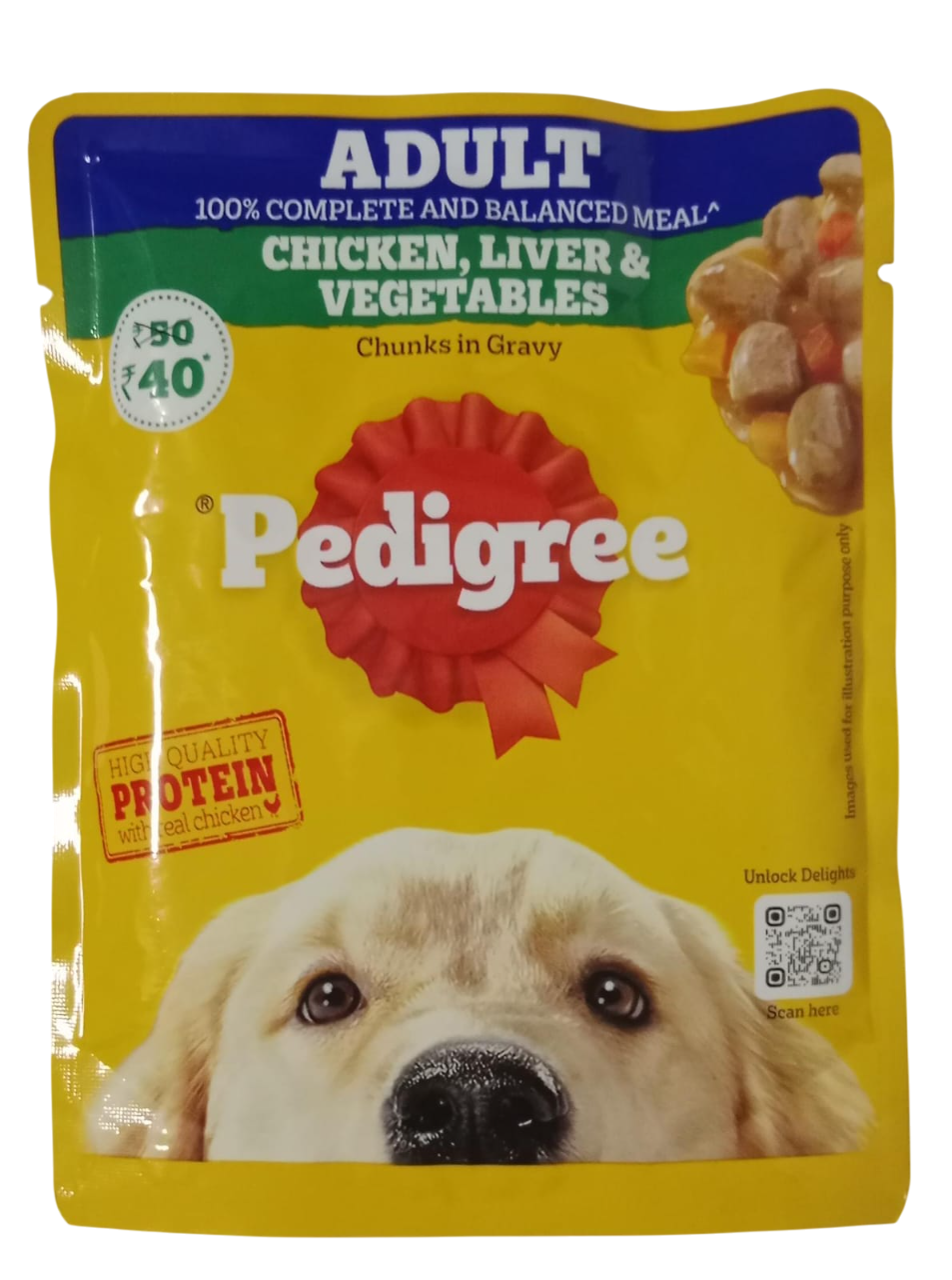 Pedigree Adult Chicken ,Liver & Vegetables Chunks In Gravy Pouch