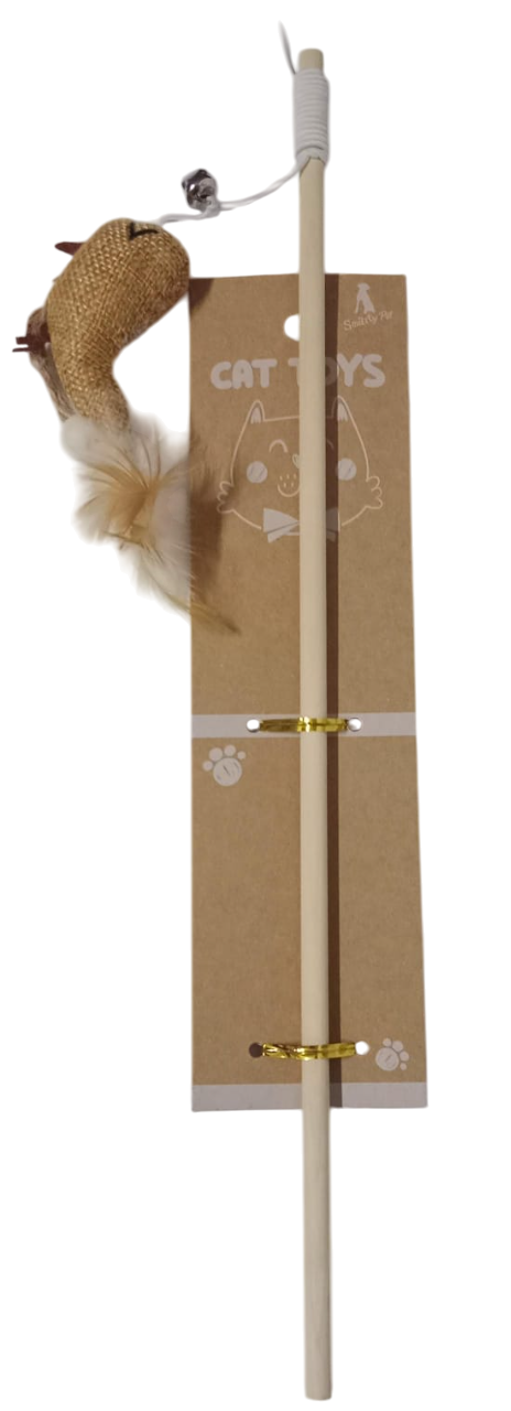 Smarty Pet Cat Teaser Wooden Stick With Fur Double Dangler Toy