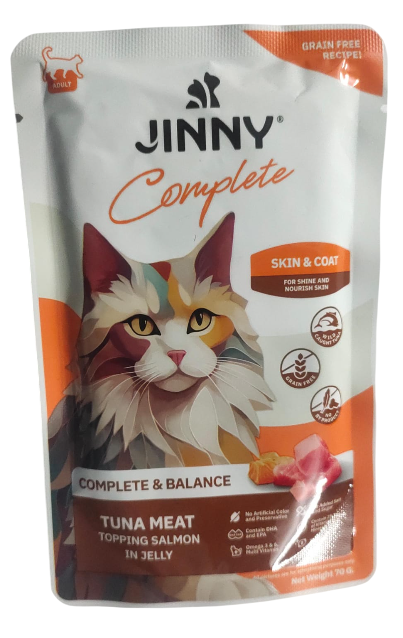 Jinny Skin & Coat Grain Free Tuna Meat Topping Salmon In Jelly Adult Cat Pouch