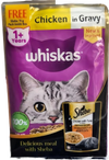 Whiskas Chicken in Gravy (80g x 7) Pouch + Free Sheba Chicken With Tuna In Gravy 70g Pouch For Adult Cat