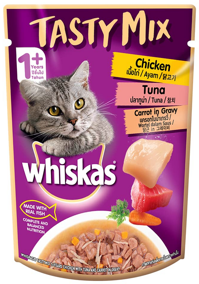 Whiskas Tasty Mix With Chicken Tuna & Carrot in Gravy Pouch