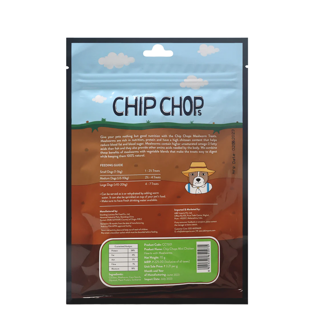 Chip Chops Wonder Worms Mini Chicken Hearts With Mealworms Dog Treats ShakeHands
