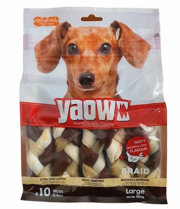 Gnawlers Yaowo Chewing Braided Dog Bones-Chicken & Liver Flavour - Large