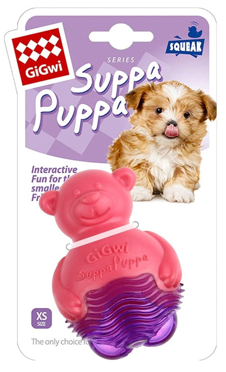 Gigwi Suppa Puppa Squeak Bear Shape Toy - Pink/Purple