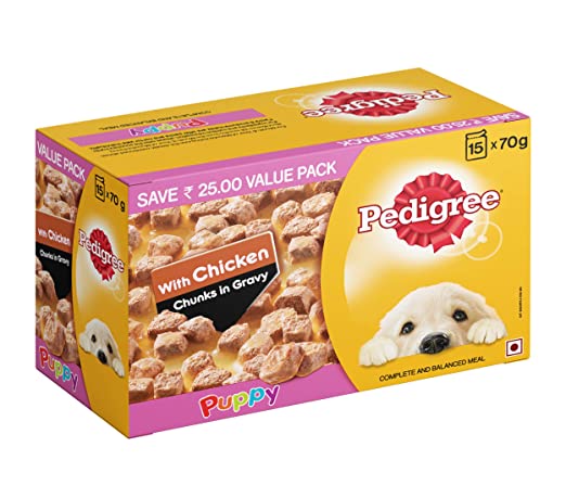Pedigree Puppy Chicken Chunks In Gravy Pouch 70 G (Pack Of 15) - Ecom Pack