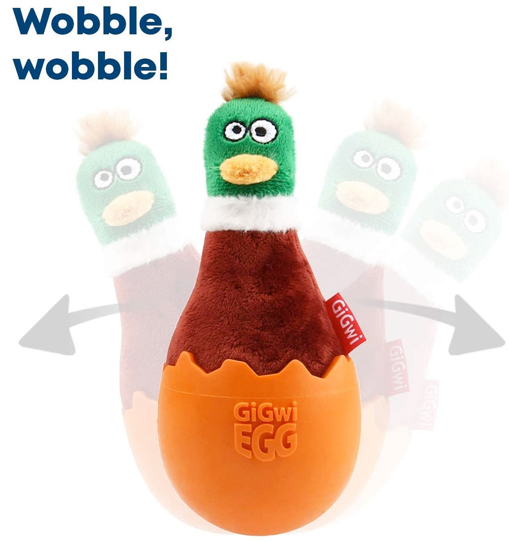 Gigwi Egg Wobble Fun Brown Duck Plush/TPR Dog Toy - Brown