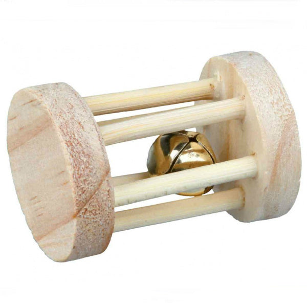 Trixie Playing Wooden Roll Toy With Bell