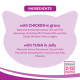 Whiskas Kitten Mix Selection With Tuna in Jelly Pouch, 85g + Chicken in Gravy Pouch, 85g (Pack of 48)