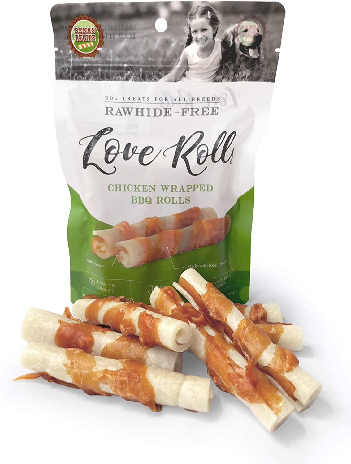 Rena's Recipe Rawhide-Free Love Rolls Chicken Wrapped BBQ Rolls - 7 Pcs