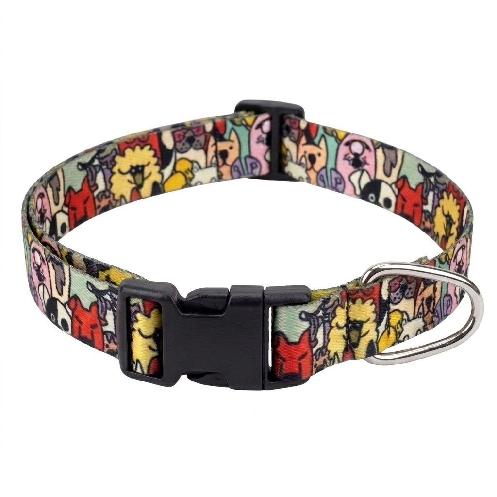 Kennel Adjustable Printed Nylon Dog Collar with Click Buckle – Animated Animals Print