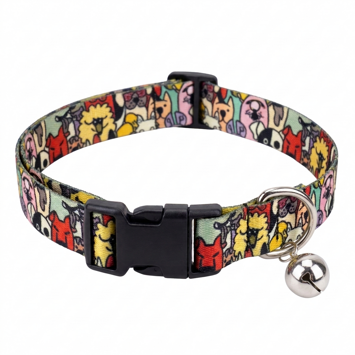Kennel Adjustable Printed Nylon Puppy & Cat Collar with Click Buckle - Animated Animals Print
