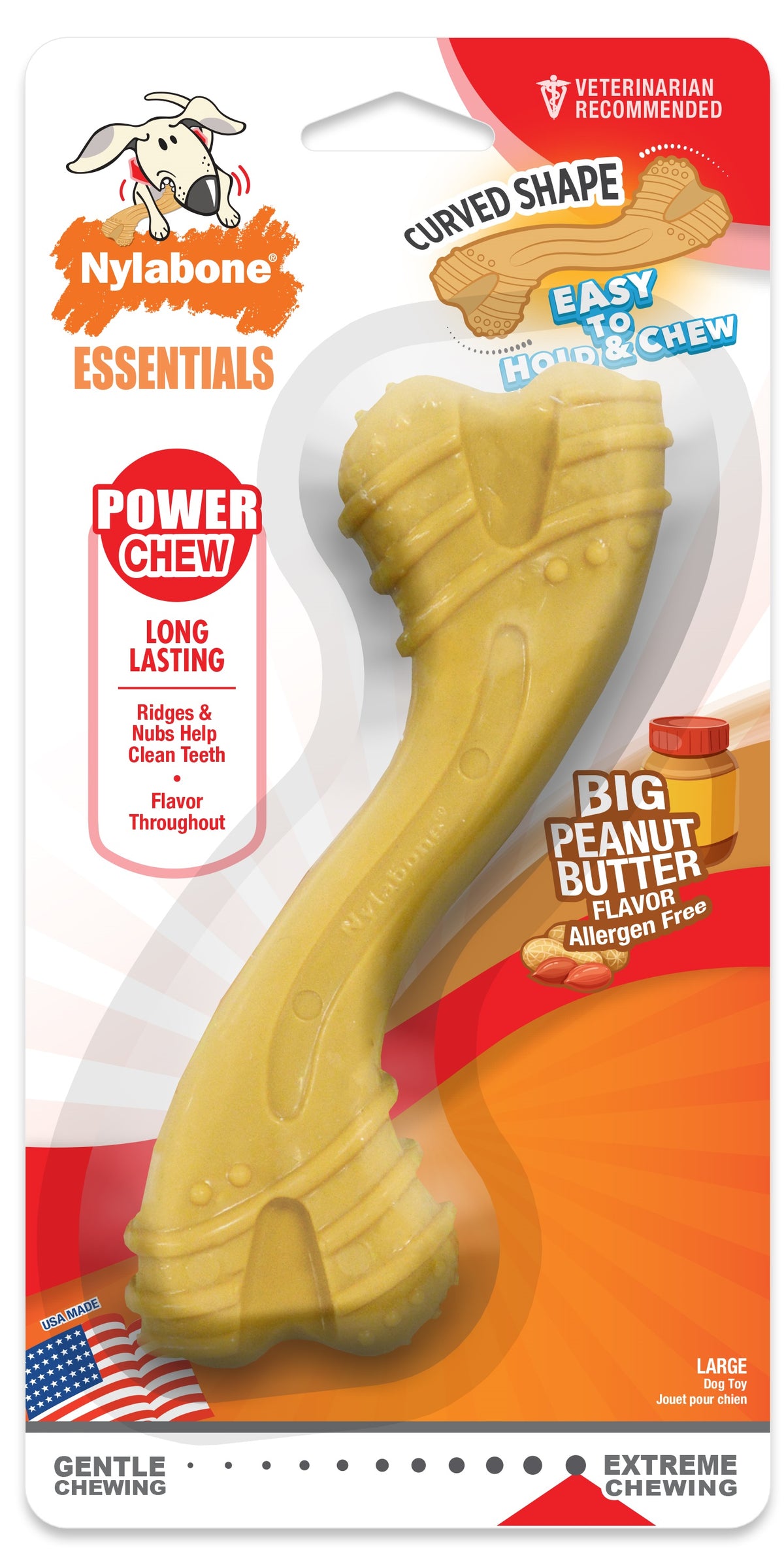 Nylabone Power Chew Curvy Dental Chew Bone Peanut Butter Flavor