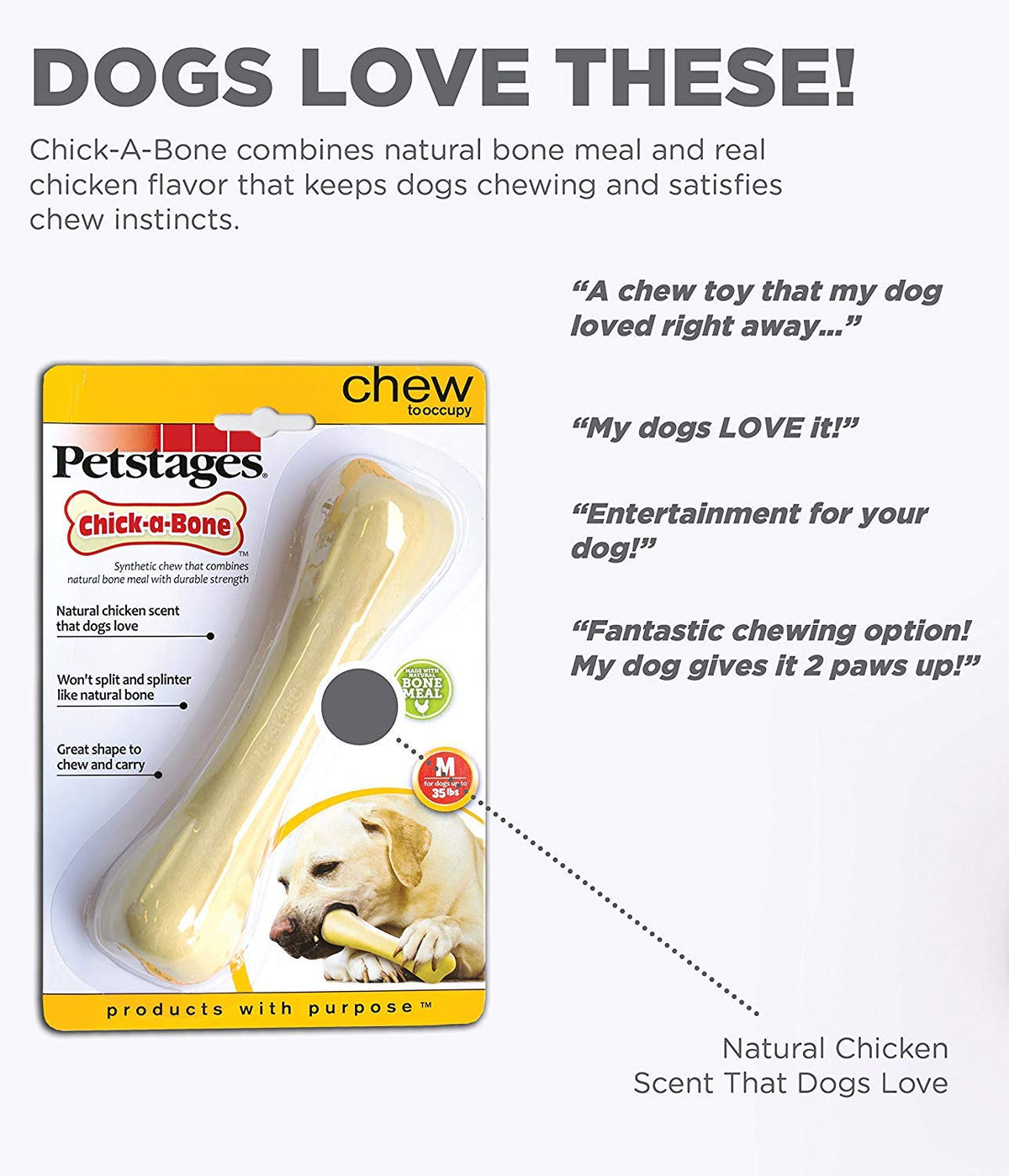 Petstages Durable Chew Chick  A Bone Long Lasting Chicken Flavour