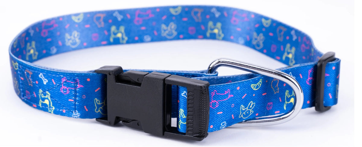 Kennel Adjustable Printed Nylon Dog Collar with Click Buckle – Blue Bash Print