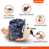 FOFOS Pull String and Sound Chip Mouse Catnip Cat Toy - Grey