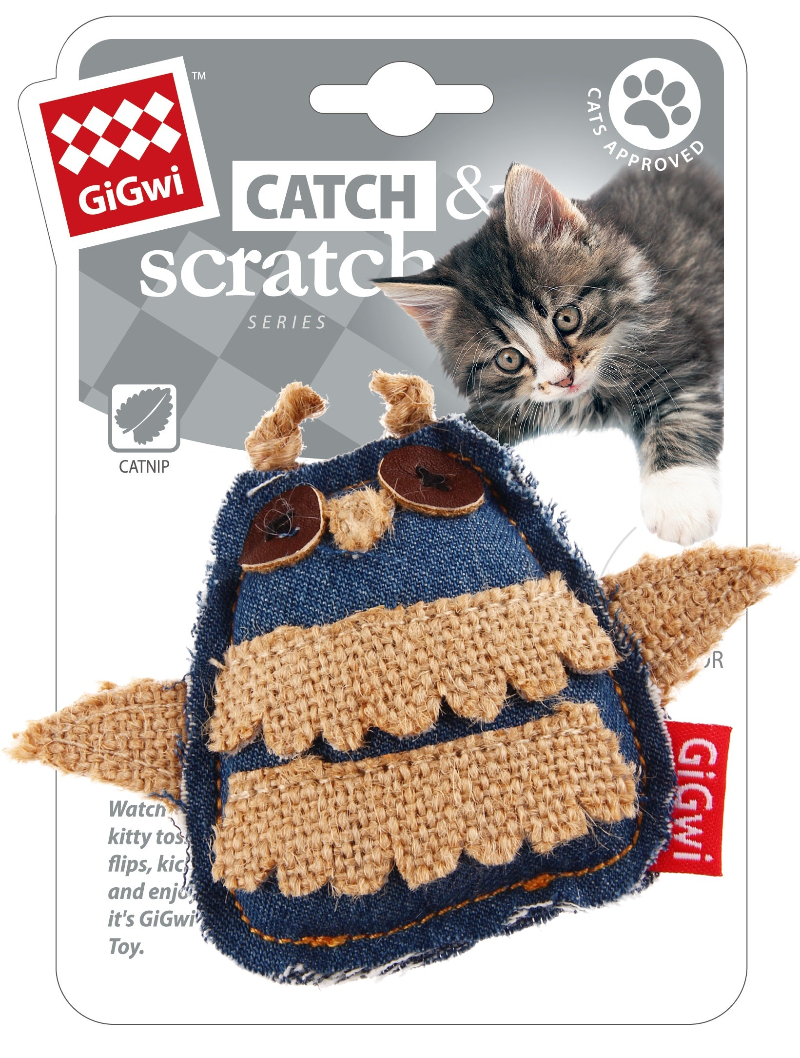 Gigwi Catch & Scratch Owl Shape Catnip