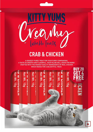 Kitty Yums Creamy Lickable Crab & Chicken Cat Treats (Buy 20 Get 4 Free)