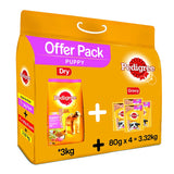 Pedigree Puppy Combo Mix Offer '3 Kg Chicken & Milk + 4 Gravy Pouches