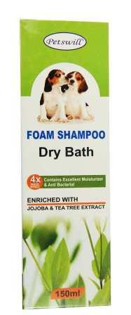 Petswill Dry Bath Foam Shampoo Enriched With Jojoba & Tea Tree Extract