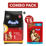 Drools Puppy Nutrition - Chicken And Egg 3KG + Drools Puppy Chicken Chunks In Gravy 150 G (Pack Of 15) Combo