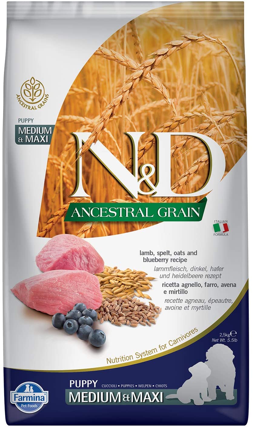 Farmina N&D Ancestral Grain Lamb Spelt Oats & Blueberry Medium & Maxi Puppy Dry Food
