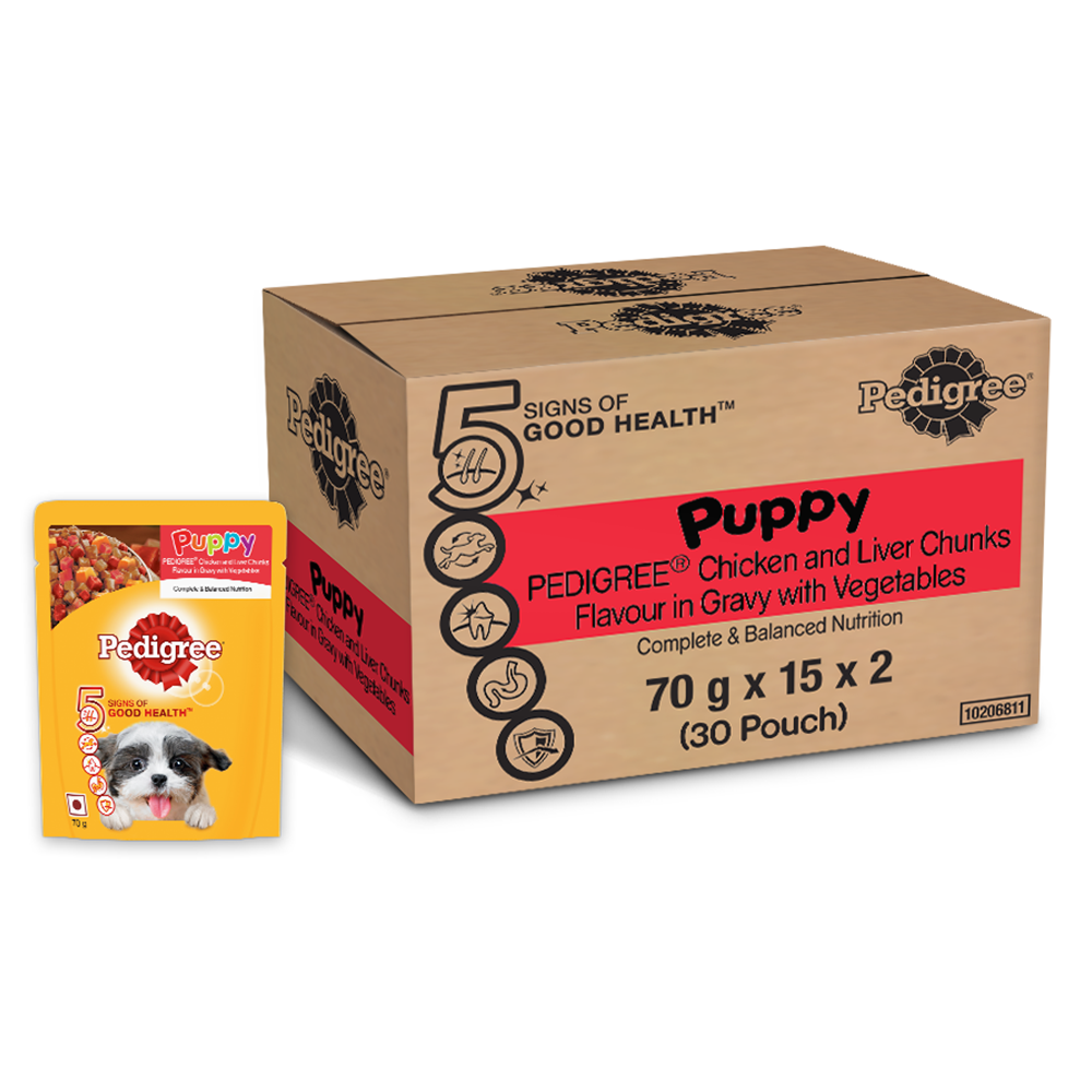 Pedigree Puppy Pouch Chicken, Liver & Vegetable Chunks In Gravy (Pack of 30)