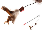 Gigwi Catwand Feather Teaser with Natural Feather Plush Ball and TPR Handle