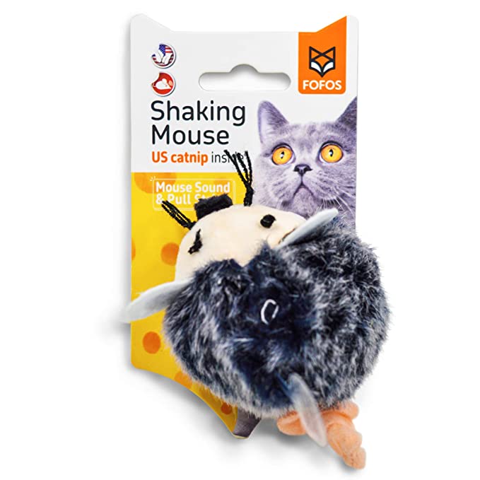 FOFOS Pull String and Sound Chip Mouse Catnip Cat Toy - Grey