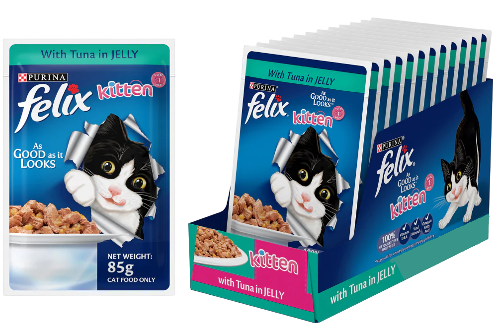 Purina Felix With Tuna In Jelly Kitten Pouch 85 G (Pack Of 10 + 2 Free)