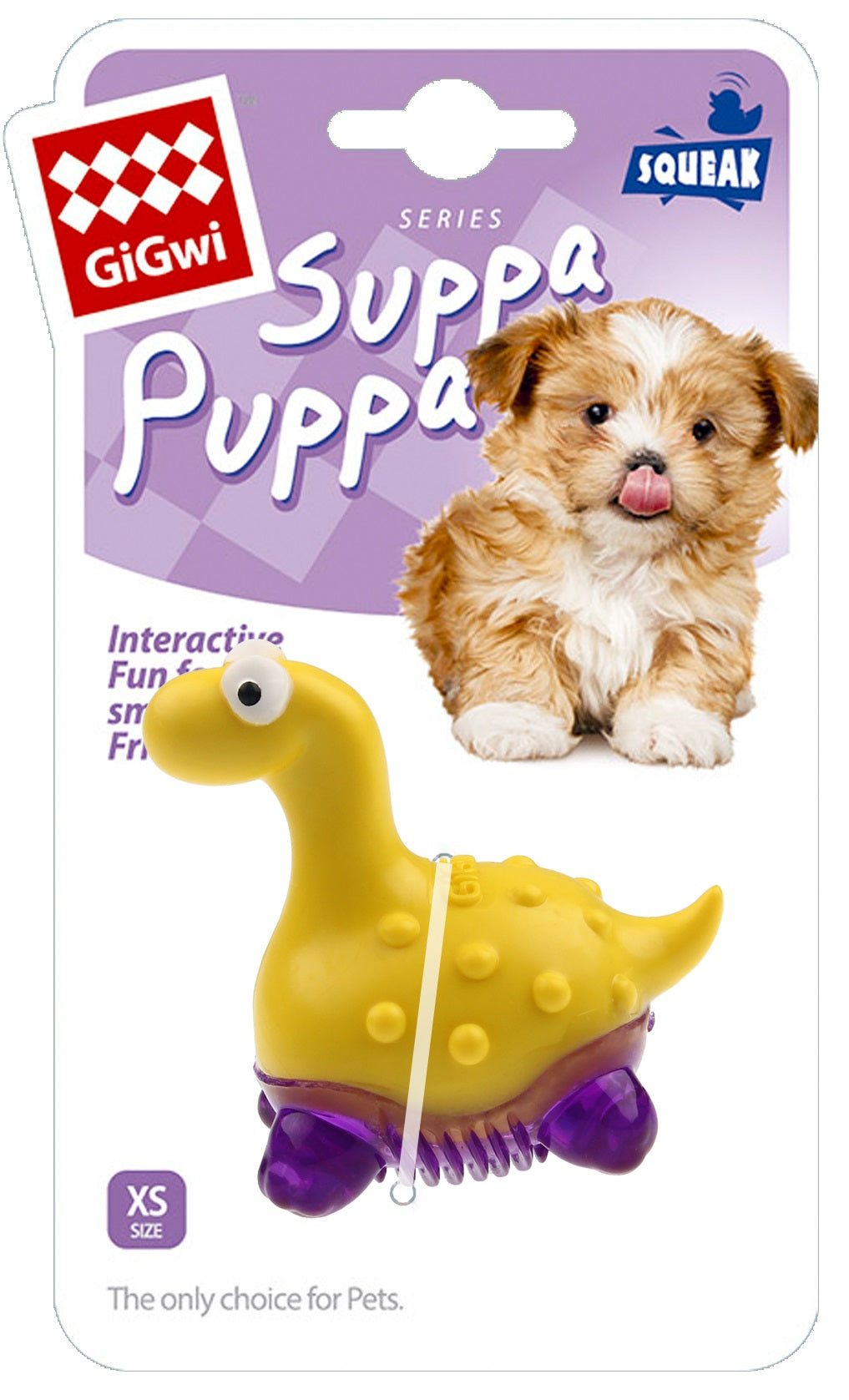 Gigwi Suppa Puppa Dino Squeak Toy Yellow/Purple