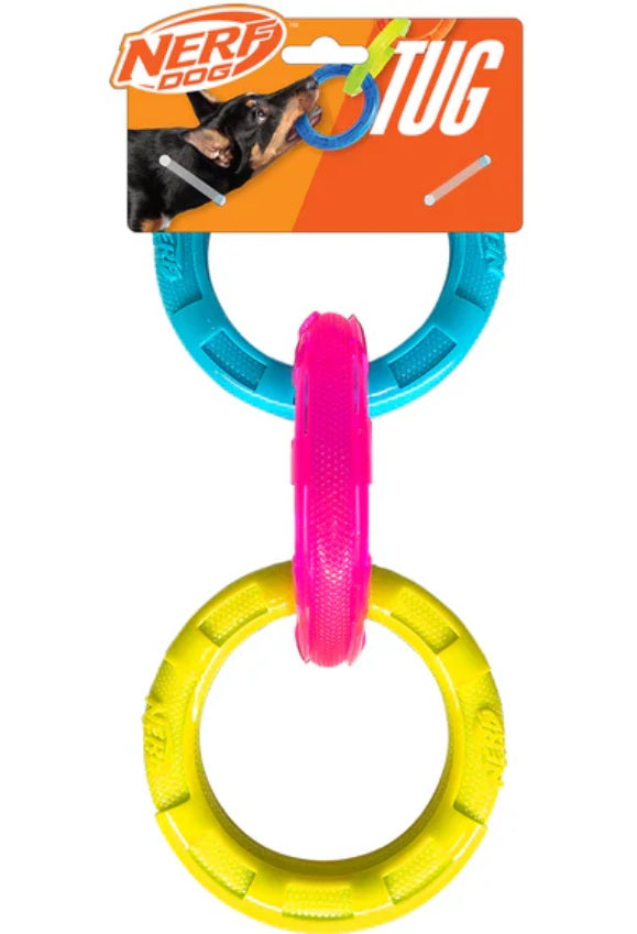 Nerf Dog TPR-3 Ring Tug Dog Toy - Blue/ Pink/ Yellow