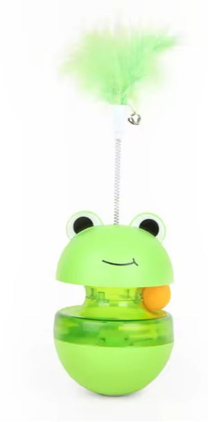 Kennel Interactive Tumbler Toy Adjustable Frog Shape Food Leaking Ball With Feather Cat Toy