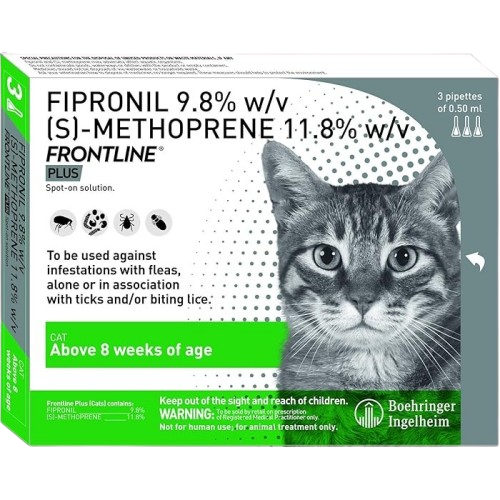Boehringer Ingelheim: Frontline Plus Spot-On Flea & Tick Treatment for Cats - 3 Pipettes