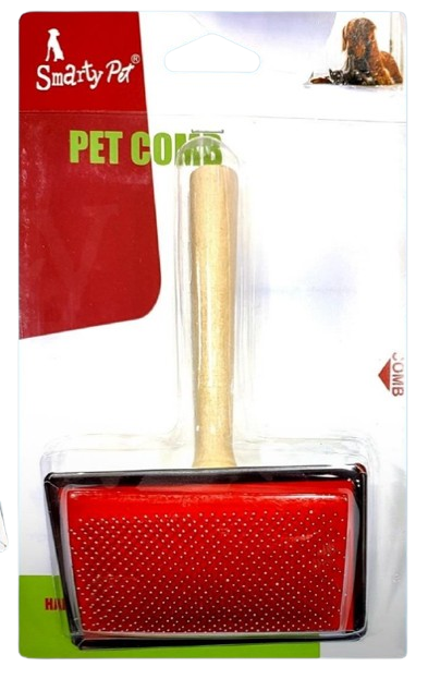 Smarty Pet Wooden Handle Slicker Brush - Red