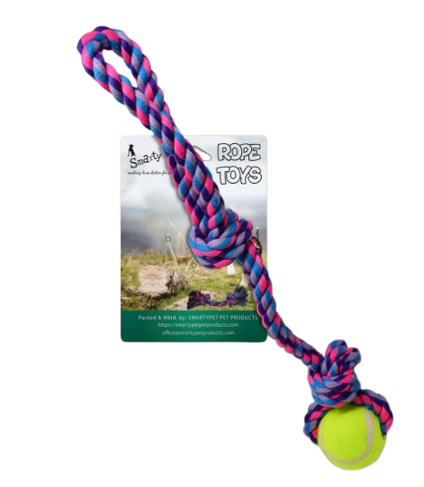 Smarty Pet Tennis Ball With 2 Knot Cotton Rope Toy